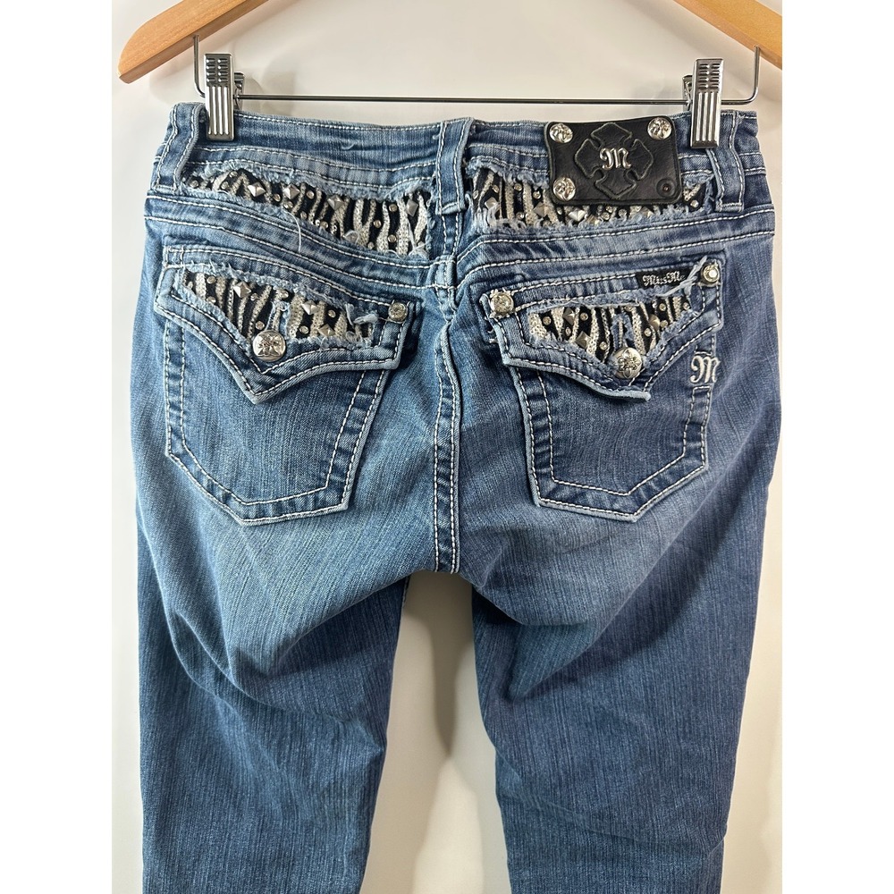Miss Me Mid Rise Skinny Jeans Size 28 Zebra Sequin Studded Flap Pocket Denim - Picture 2 of 16